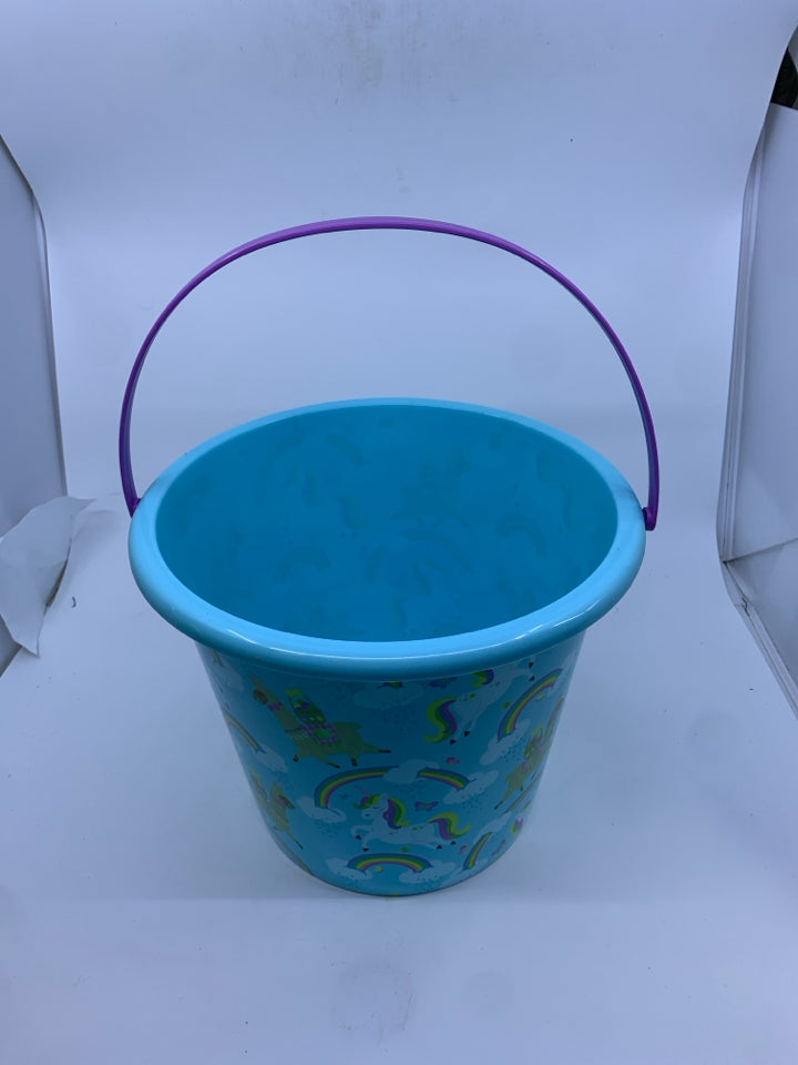 LARGE TEAL PAIL UNICORN AND LLAMA /EASTER BASKET.