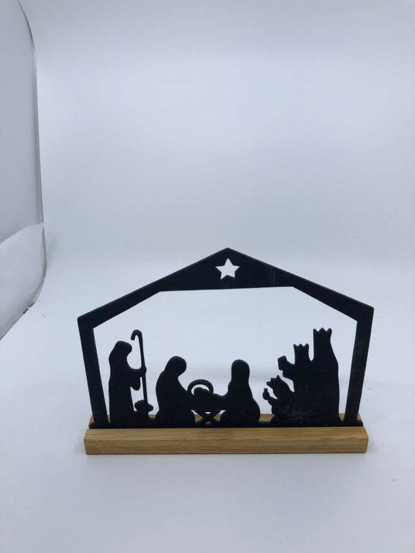 WOOD PAINTED NATIVITY SCENE.