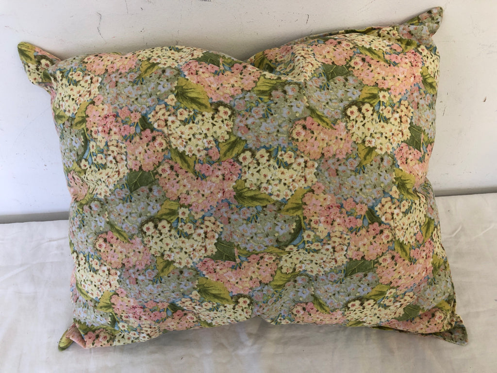 PINK AND BLUE FLORAL RECTANGLE PILLOW.