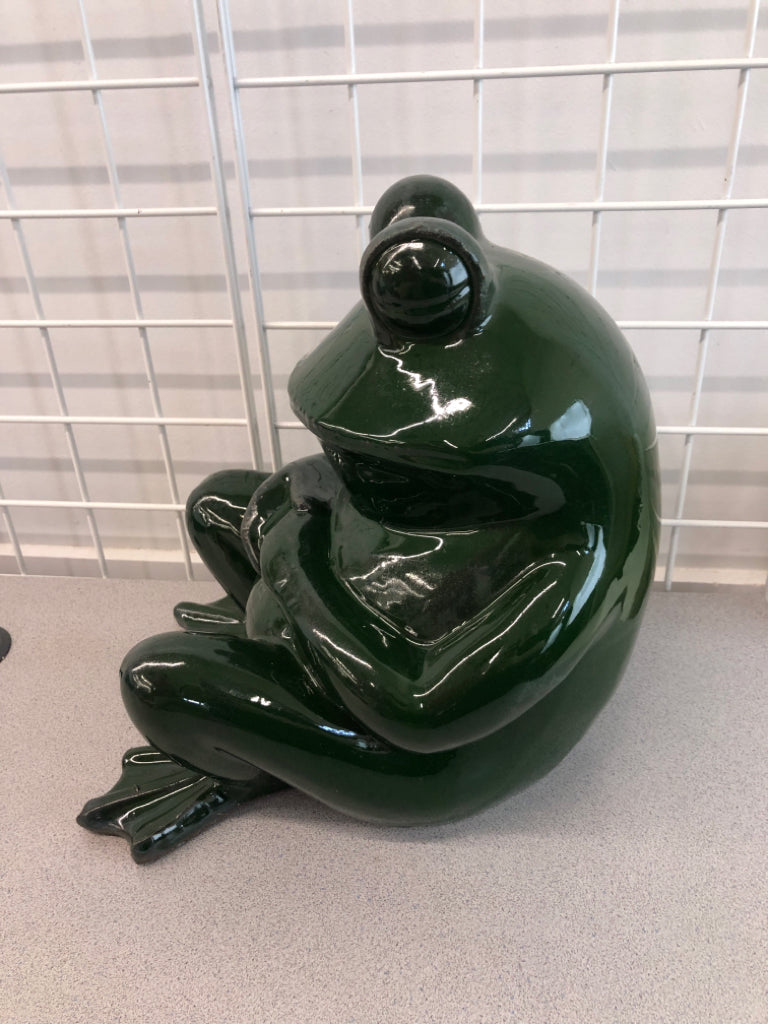 GREEN GLAZED TERRA COTTA FROG YARD DECOR.