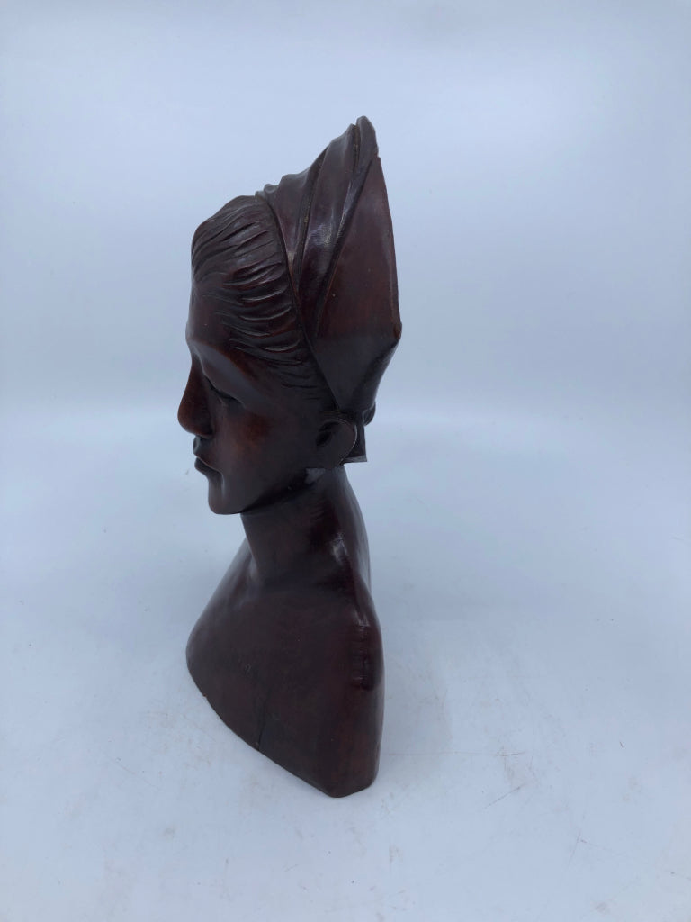 WOODEN ASIAN LADY HEAD STATUE.