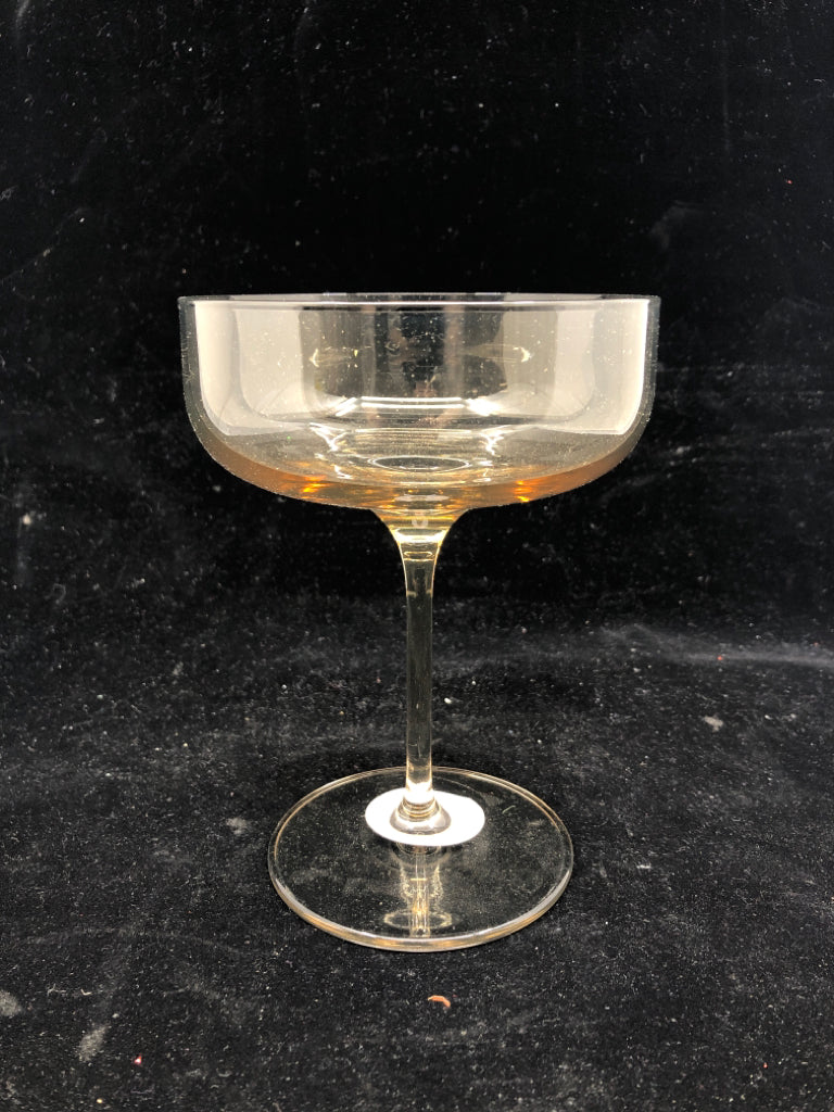 4 BROWN TINTED COUPE CHAMPAGNE GLASSES.