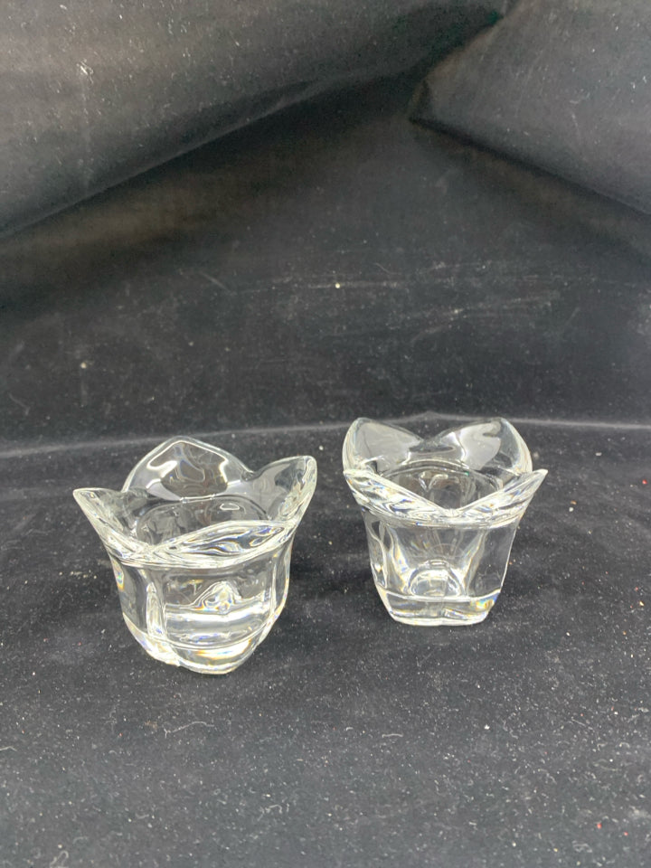 2 SMALL CRYSTAL TULIP VOTIVE HOLDERS.