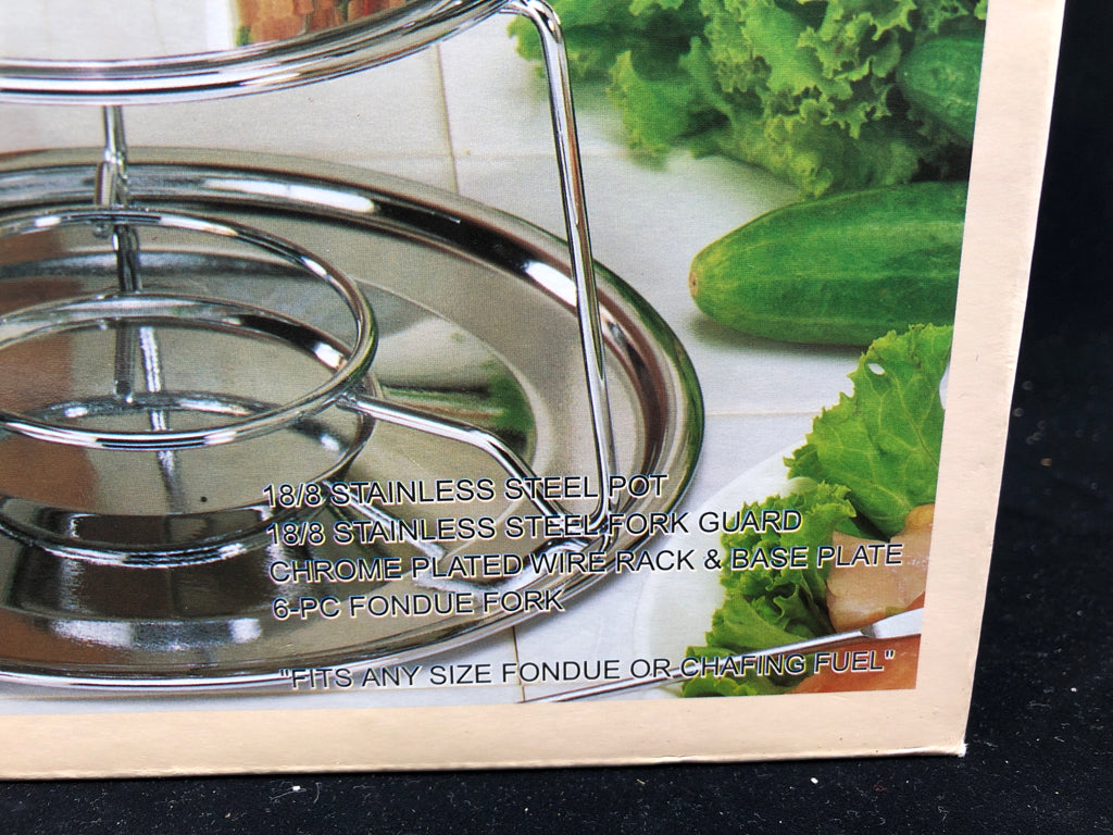 NIB 10 PC STAINLESS STEEL FONDUE SET.