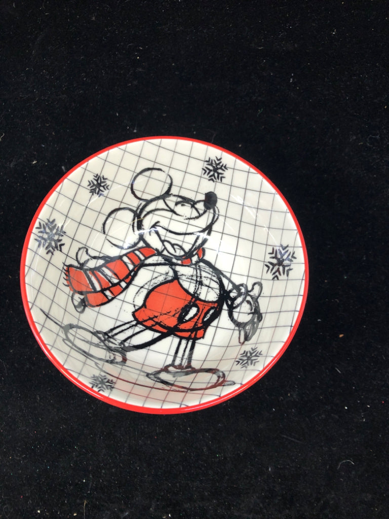 6 RED W SNOWFLAKE W MICKEY MOUSE SMALL BOWLS.