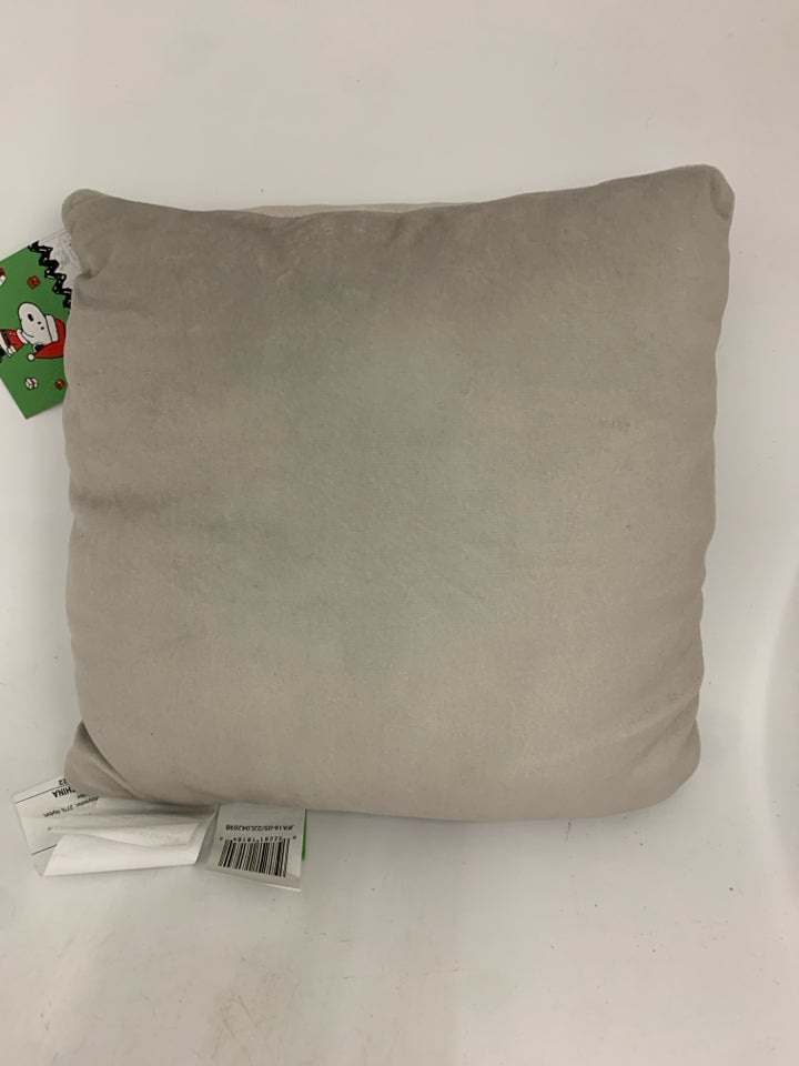 NEW GREY HAPPY HOLIDAYS SNOOPY PILLOW.