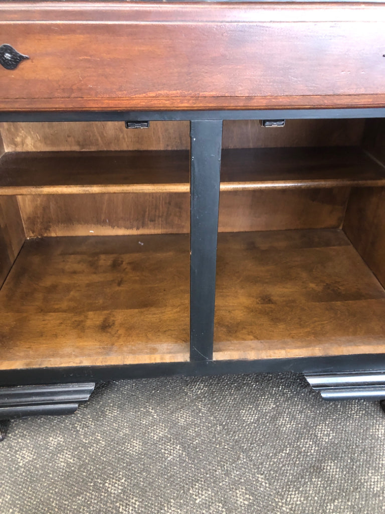 2-TONED BLACK & WOOD BUFFET SIDEBOARD.