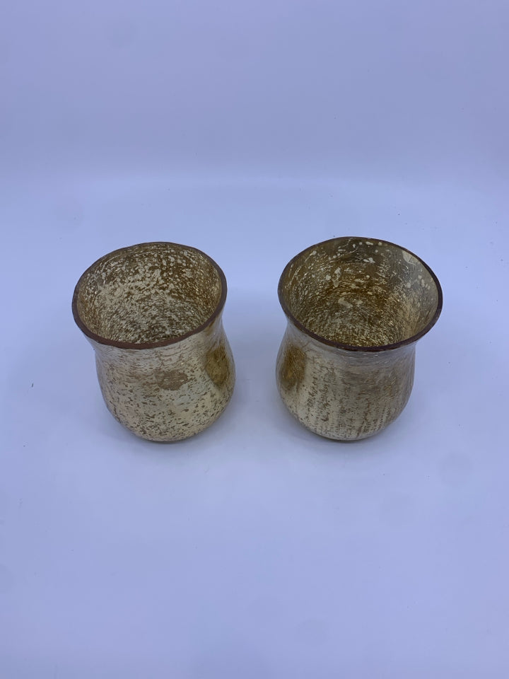 2 GOLD MERCURY GLASS CANDLE HOLDERS.