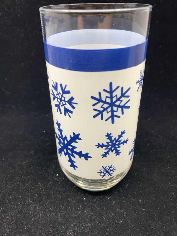 6 BLUE SNOWFLAKE WHITE BACKGROUND GLASSES.