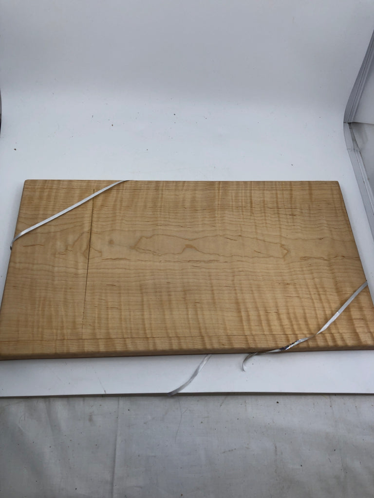 WOOD CHEESE BOARD W DARK BLUE POTTERY SERVER.