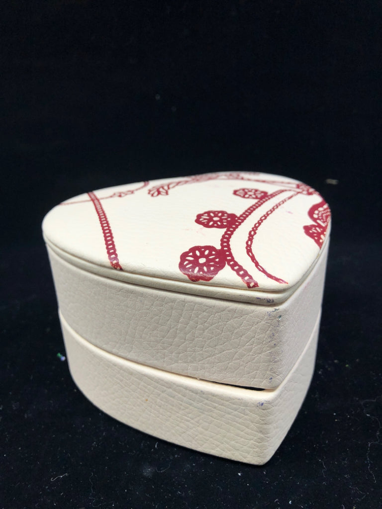 FAUX LEATHER RED AND CREAM JEWELRY BOX.