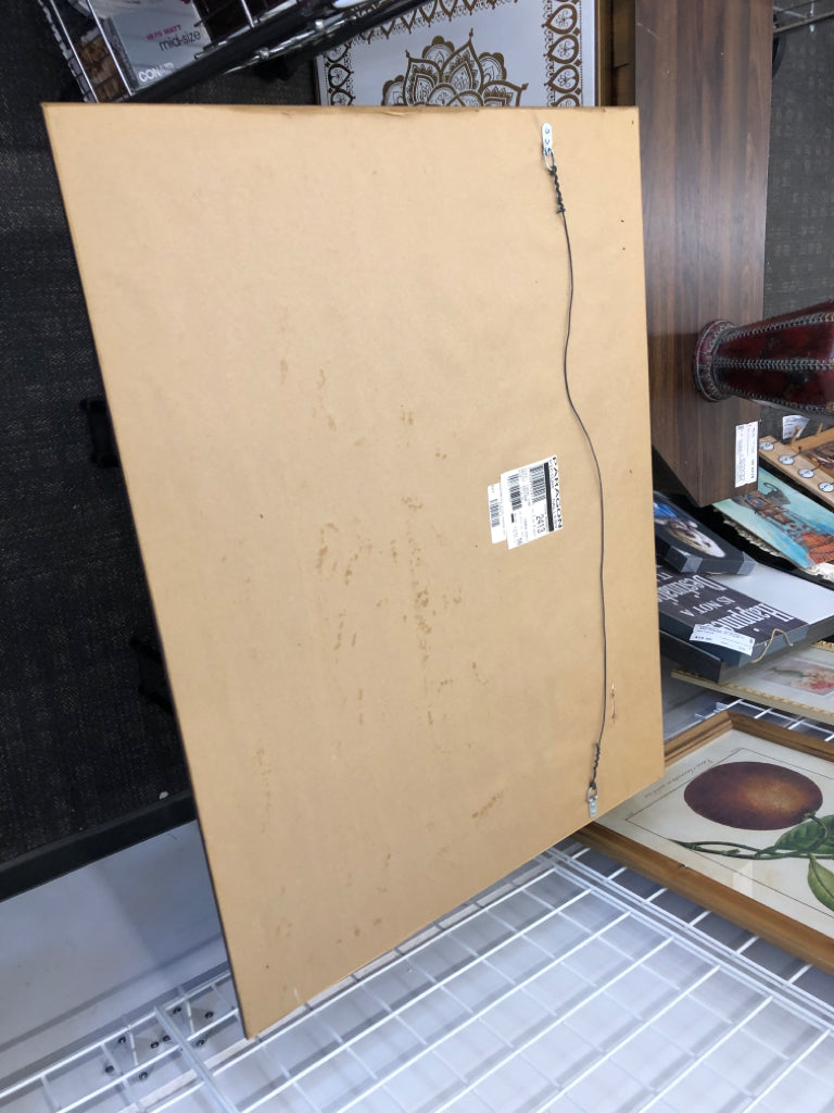 WINTER SCENE GRAY HOUSE W/SLEDS WALL HANGING.