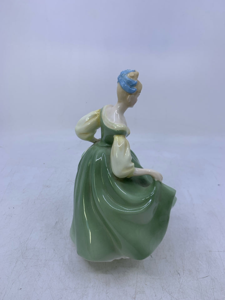 VTG FAIR LADY WOMAN IN GREEN DRESS BLONDE HAIR.