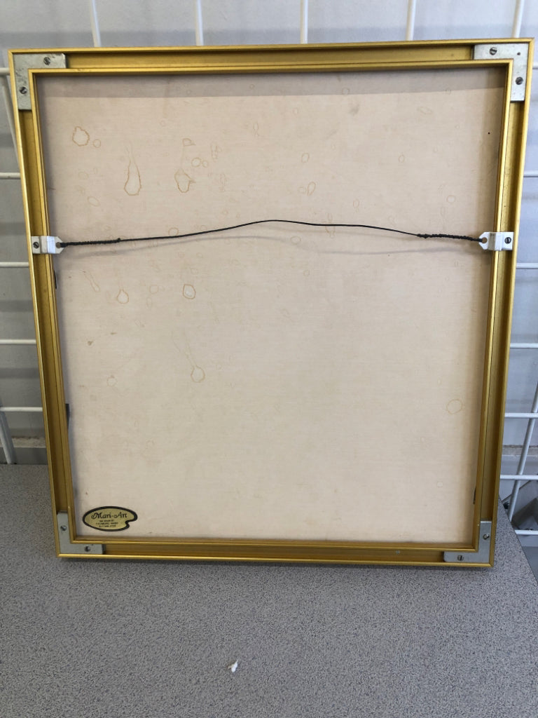 2 BIRDS ON FLOWER BRANCH WATERCOLOR IN GOLD FRAME.