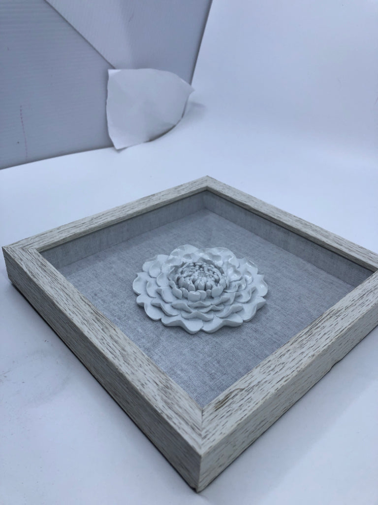 WHITE FLOWER SHADOW BOX W WHITE FRAME.