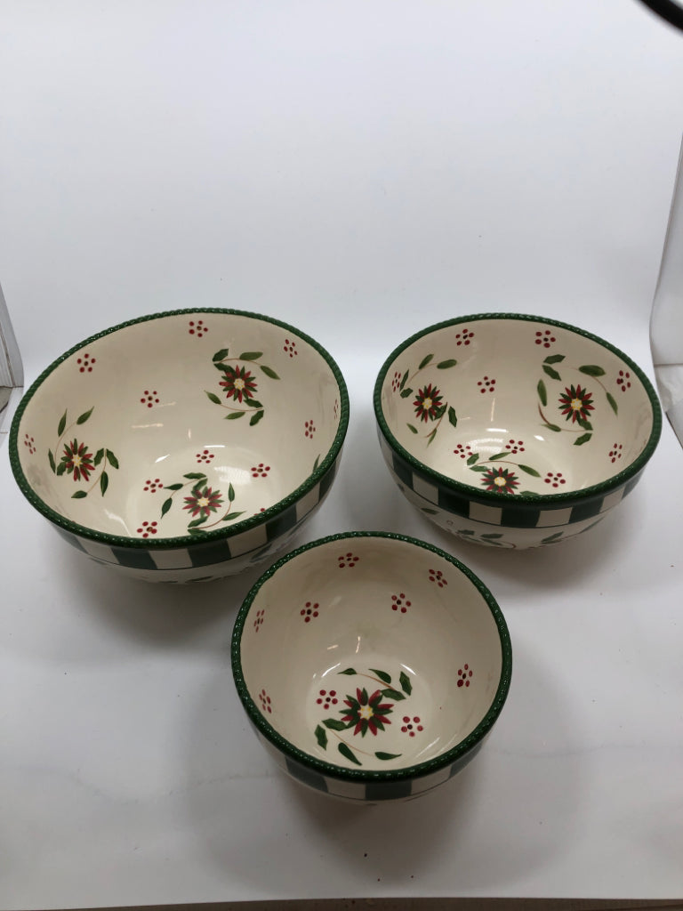 3PC HOLLY POINSETTIA NESTING BOWLS- TEMPTATIONS