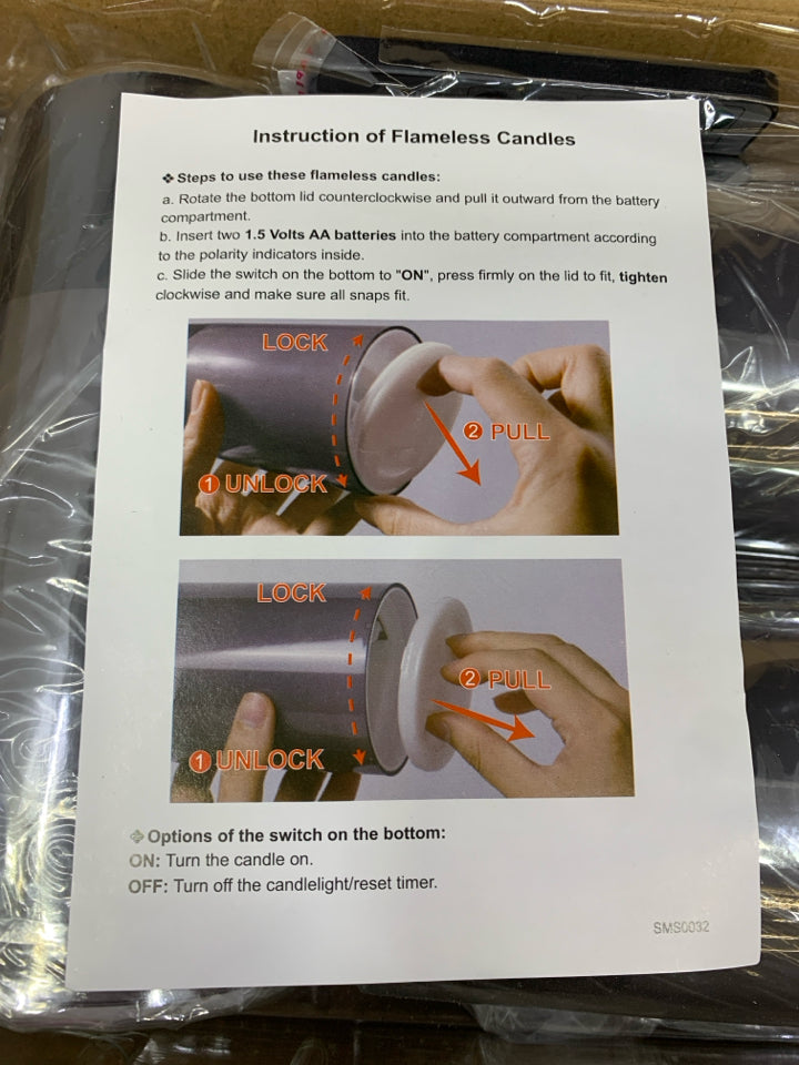 3PK NIB FLAMELESS CANDLES IN BOX.