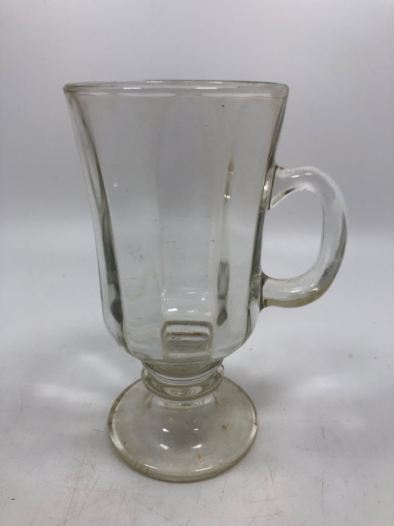 6 RIBBED IRISH COFFEE GLASSES W HANDLES.