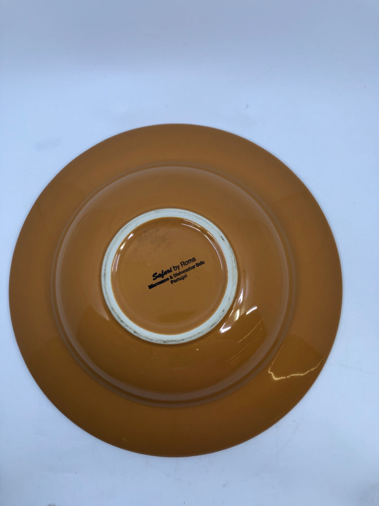 LARGE TEAL AND BROWN SERVING BOWL.