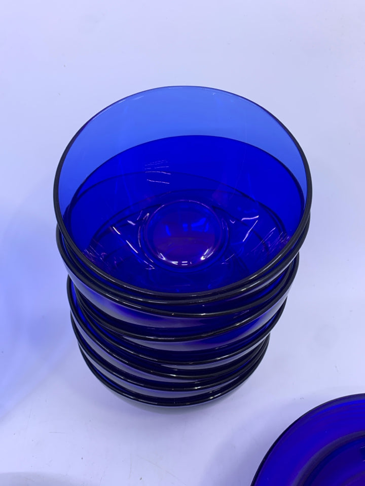 24 PC COBALT BLUE GLASS SVC 8- LUNCH,DINNER,BOWLS.