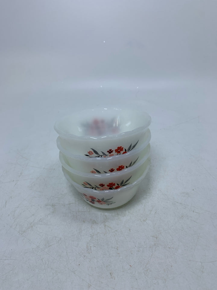 4 VTG SPICE BOWLS W/ PINK RED FLOWERS DESIGN.