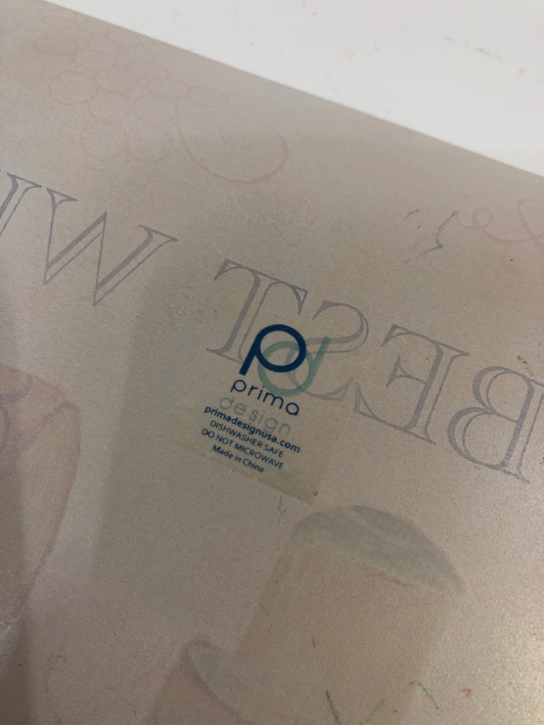 WINE GOES WITH FRIENDS GLASS RECTANGLE TRAY.