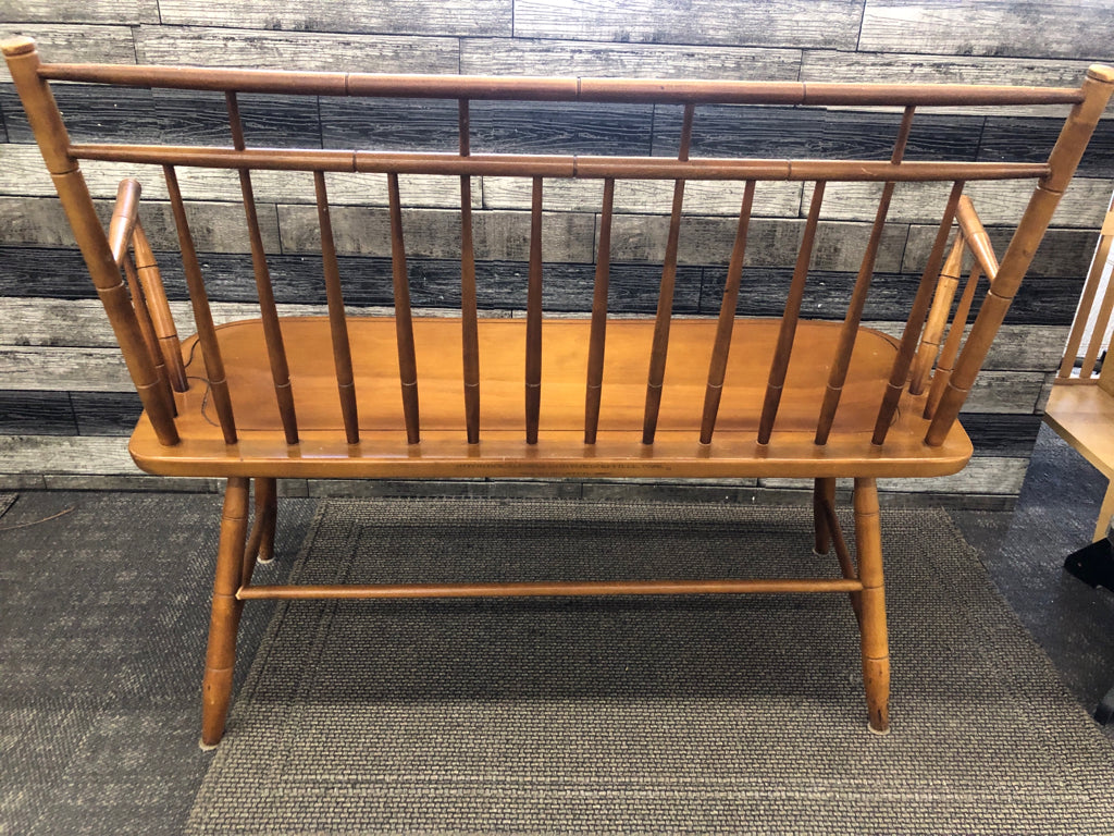 VTG WOODEN BENCH W/SPINDLE BACK REST.