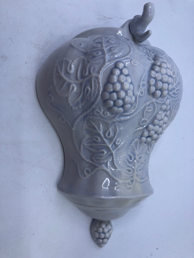2 PIECE GRAPE EMBOSSED CERAMIC WALL FOUNTAIN.