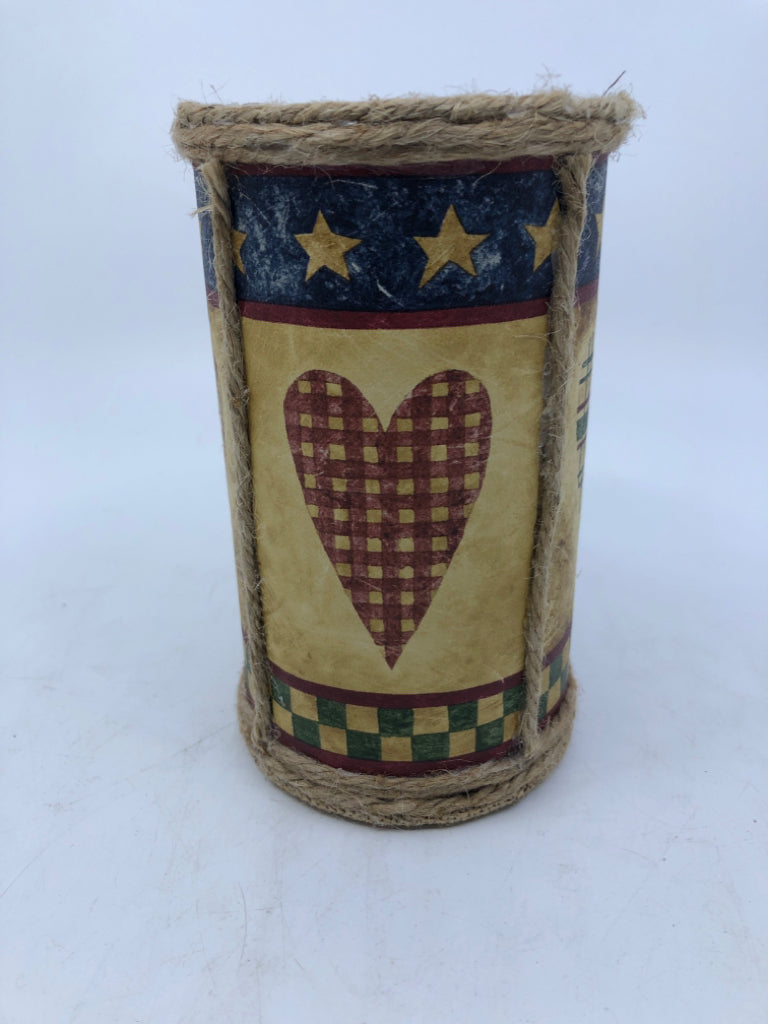 PRIMITIVE HEART PENCIL CUP.
