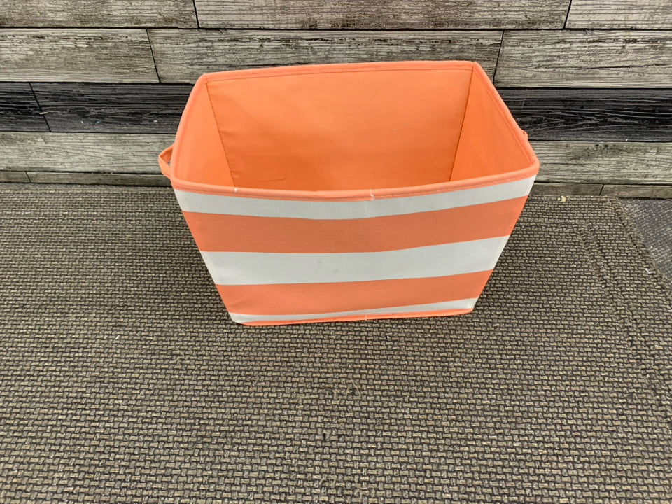 ORANGE/WHITE STRIPE CANVAS STORAGE BIN.