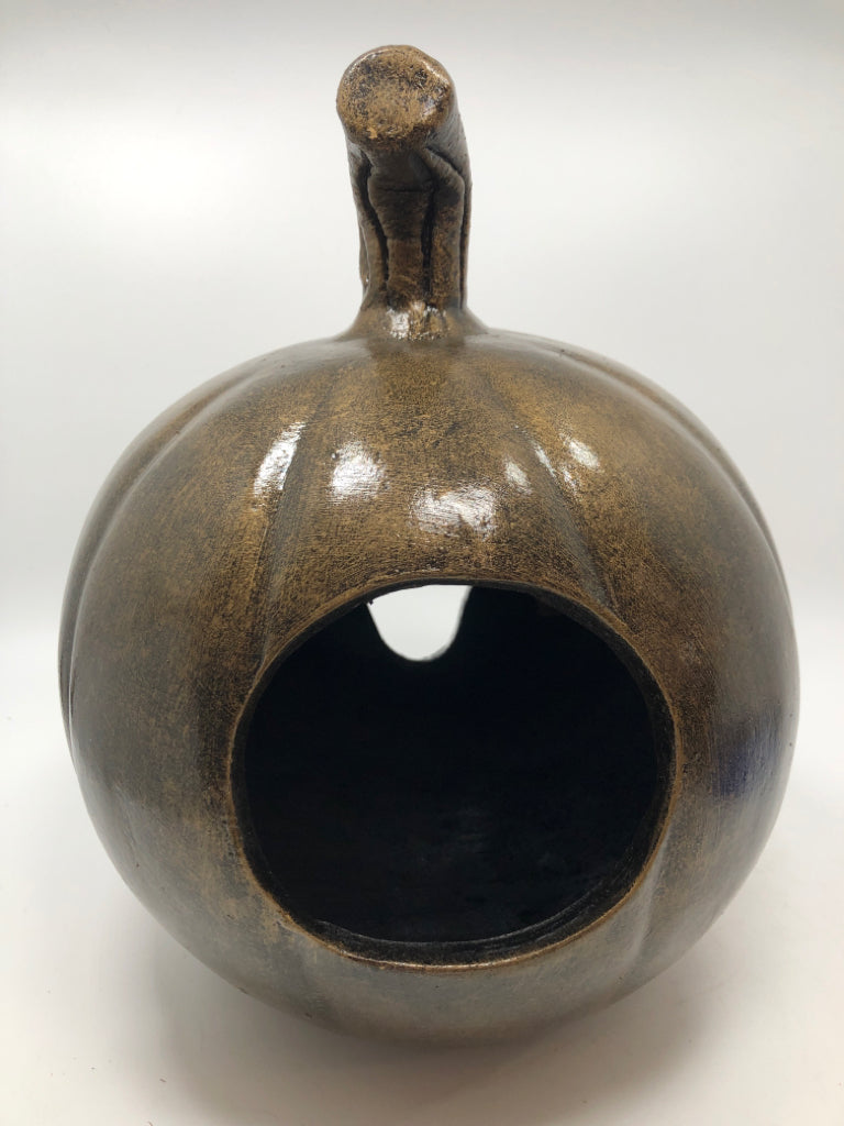 HEAVY BROWN JACK-O-LANTERN CANDLE HOLDER.