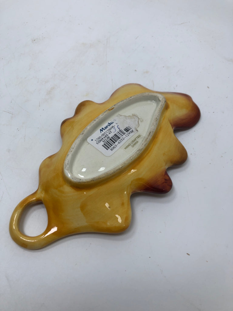 CERAMIC ORANGE LEAF DISH.