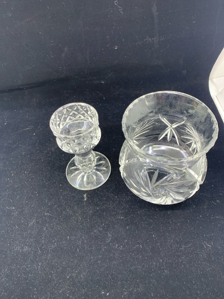 2 PC GLASS FOOTED CANDLE HOLDER.