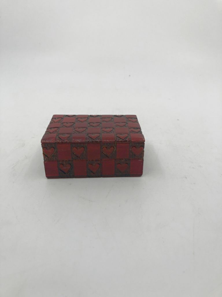 RED CARVED HEART TRINKET BOX.