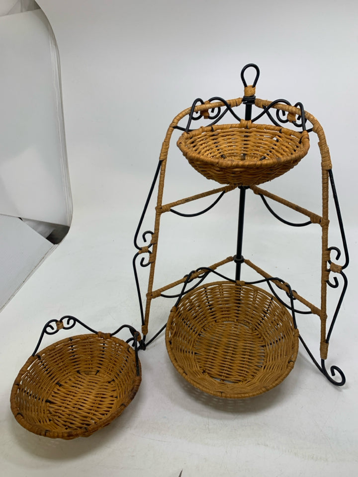 3 TIER REMOVABLE BASKETS ON CORNER STAND.