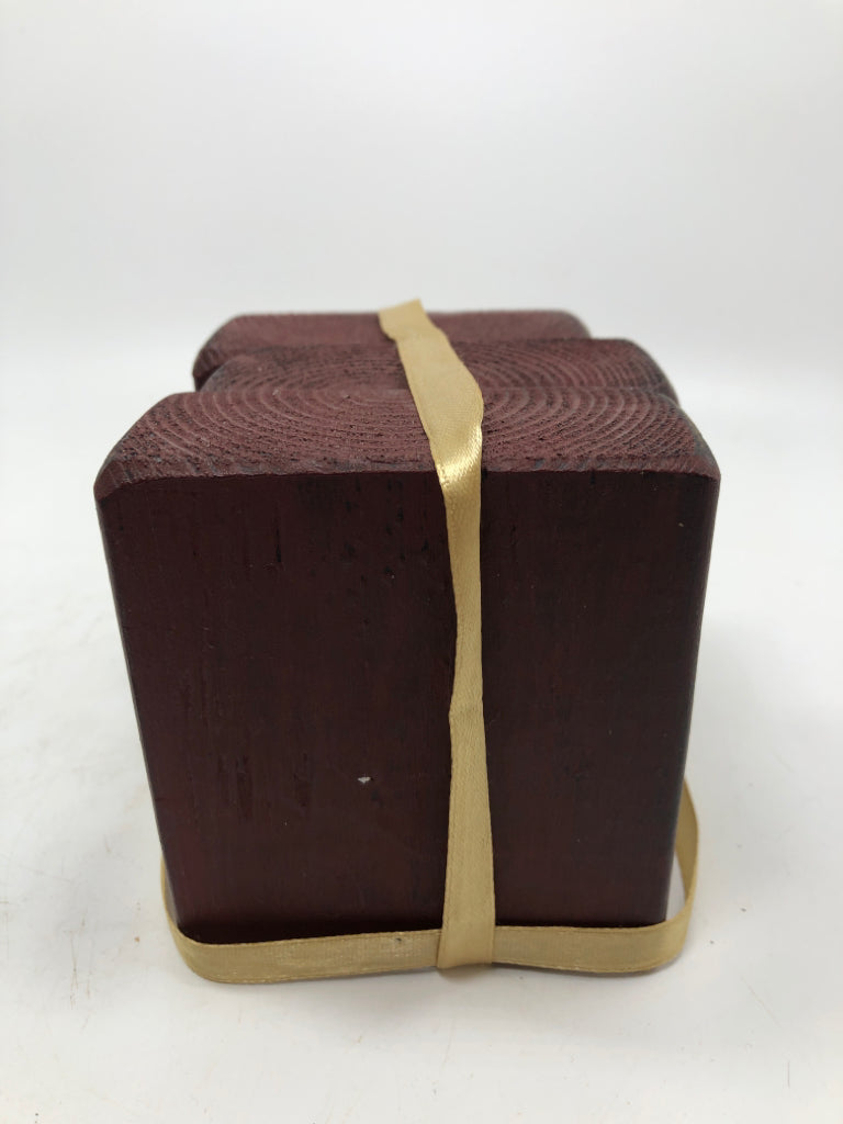 PRIMITIVE 3PC RED PAINTED WOOD BLOCK DECOR W/STAR.