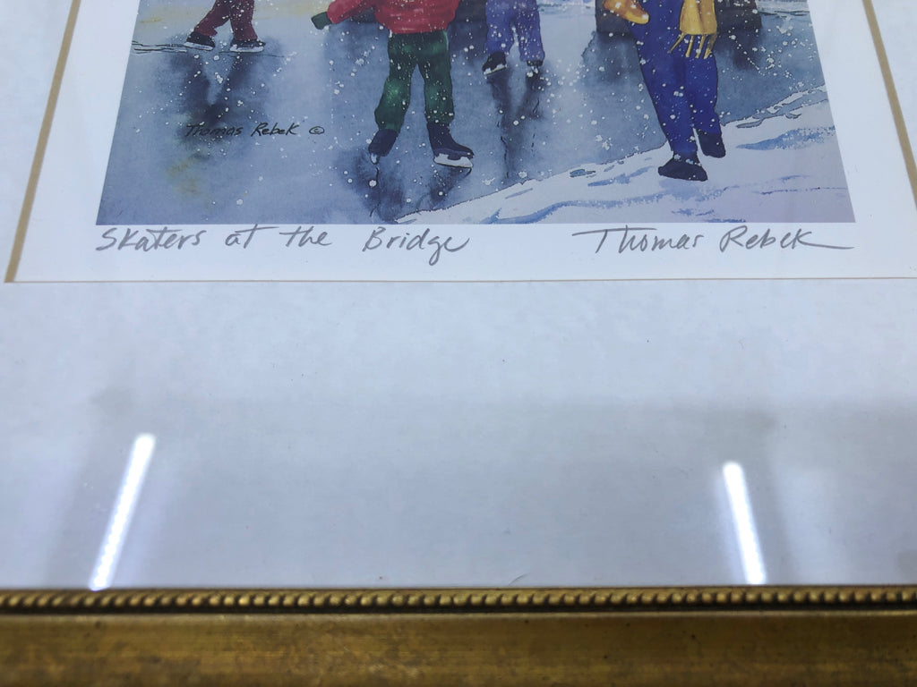 SKATERS AT THE BRIDGE IN GOLD FRAME WALL DECOR.