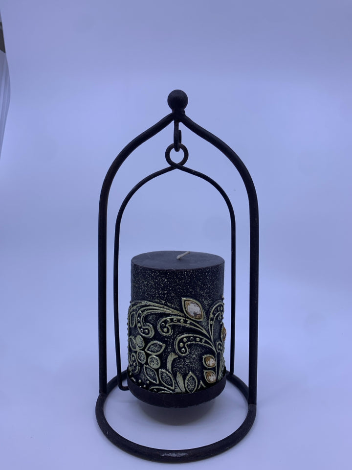 METAL STAND W SWINGING CANDLE HOLDER W DECOR CANDLE.
