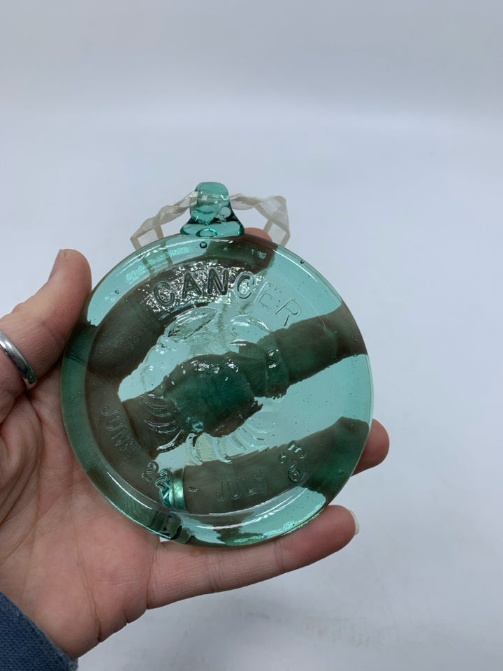 LIGHT TEAL GLASS CANCER ZODIAC SUNCATCHER.