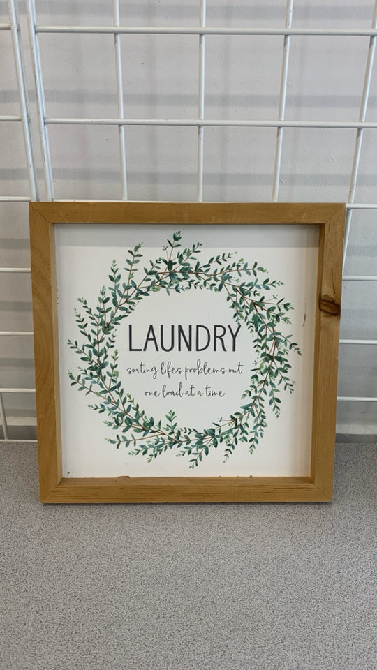 LAUNDRY SORTING LIFES PROBLEMS WOOD PRINT IN WOOD FRAME.