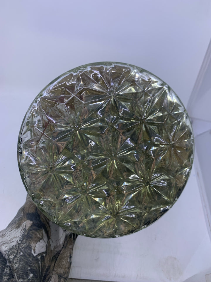 LARGE HEAVY MERCURY TEXTURED GLASS TEAL LIGHT LANTERN.