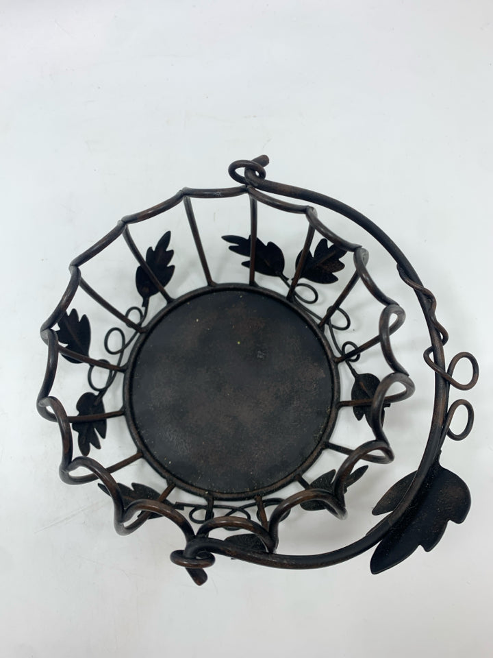 BROWN METAL PUMPKIN CANDLE HOLDER W/HANDLE.