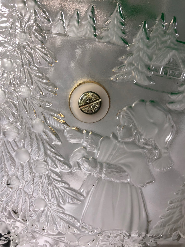 2 TIER GLASS SERVER W/ EMBOSSED GIRL LOOKING AT TREE.