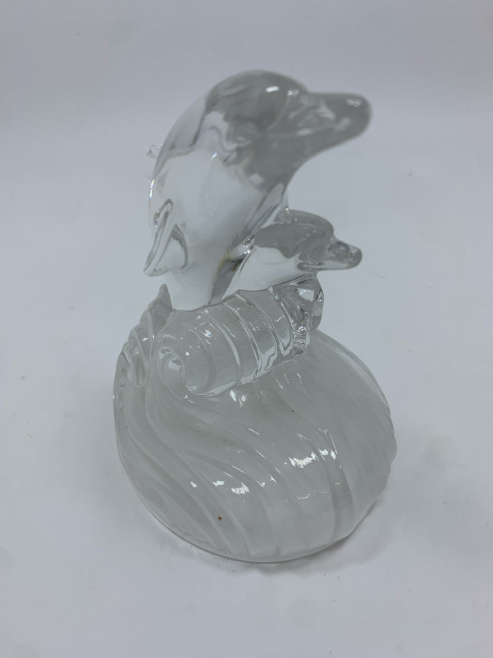 JUMPING GLASS DOLPHINS ON FROSTED BASE.