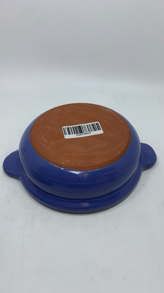 BLUE GLAZED TERRA COTTA BAKING DISH W/LID.