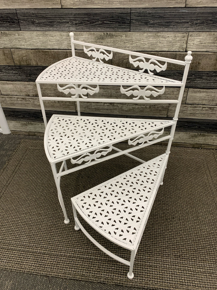 3 TIER MOVABLE WHITE PIERCED PLANT STAND.