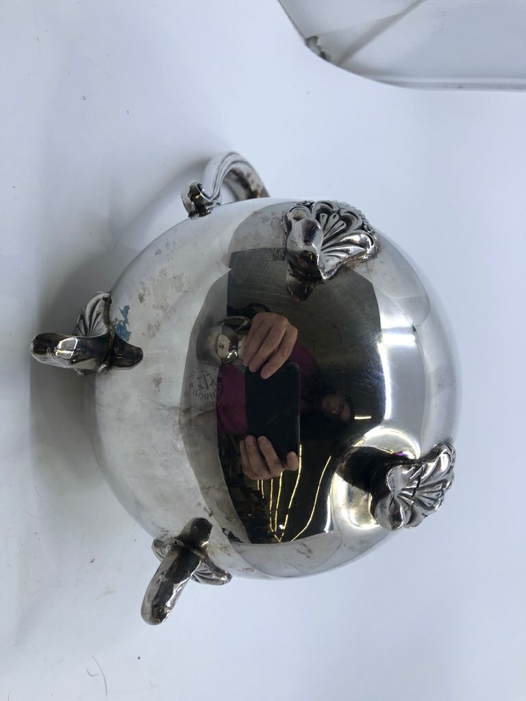 VTG SILVER FOOTED PITCHER W ICE LIP.
