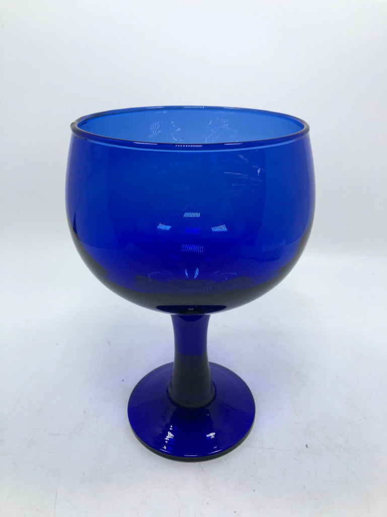 OVERSIZED COBALT BLUE GLASS CHALICE.
