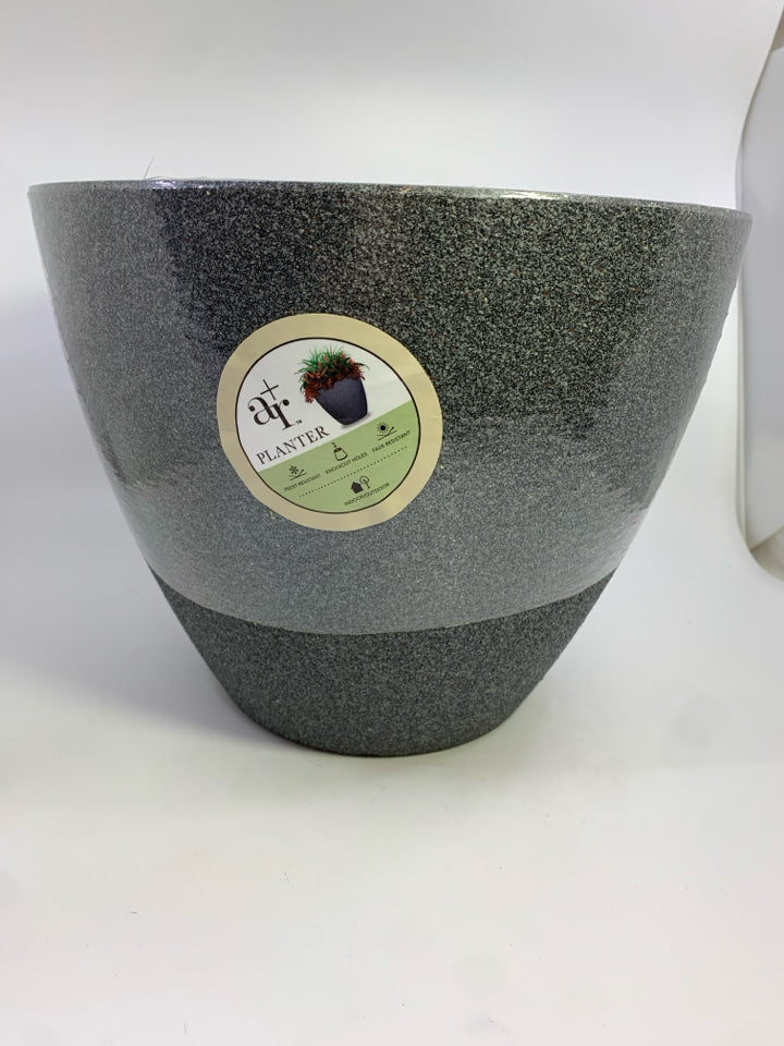 GREY PLASTIC PLANTER.