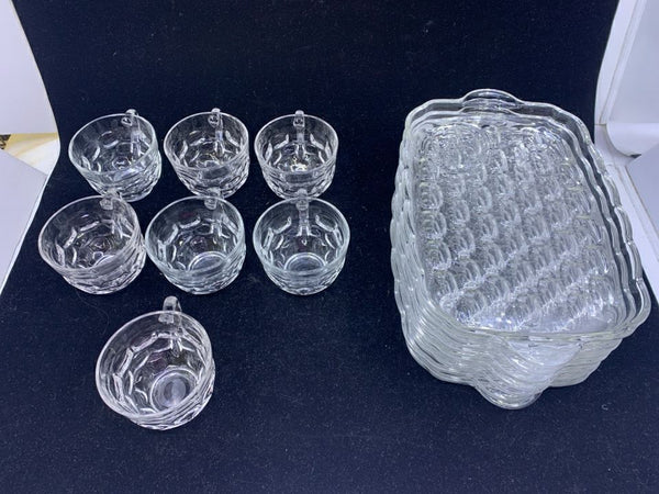 7 VINTAGE BUBBLE CRYSTAL CUP + PLATE SNACK SET.